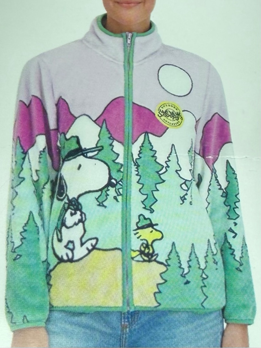 Character Sherpa Jacket Women Snoopy Zip Front Scenic Cozy Winter Size M NWT